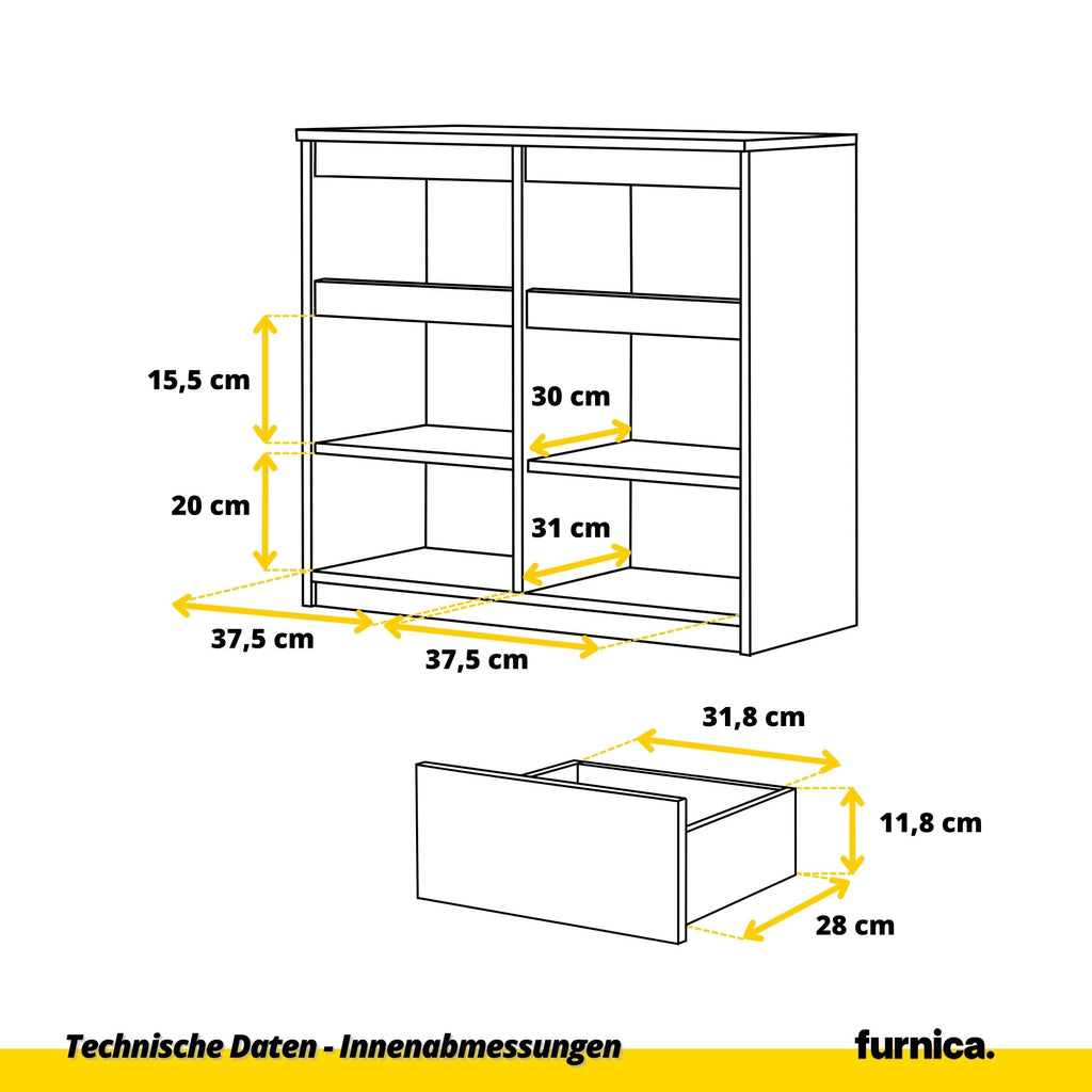 NOAH - Kommode / Sideboard mit 2 Schubladen und 2 Türen - Weiß Matt / Wotan Eiche H75cm B80cm T35cm