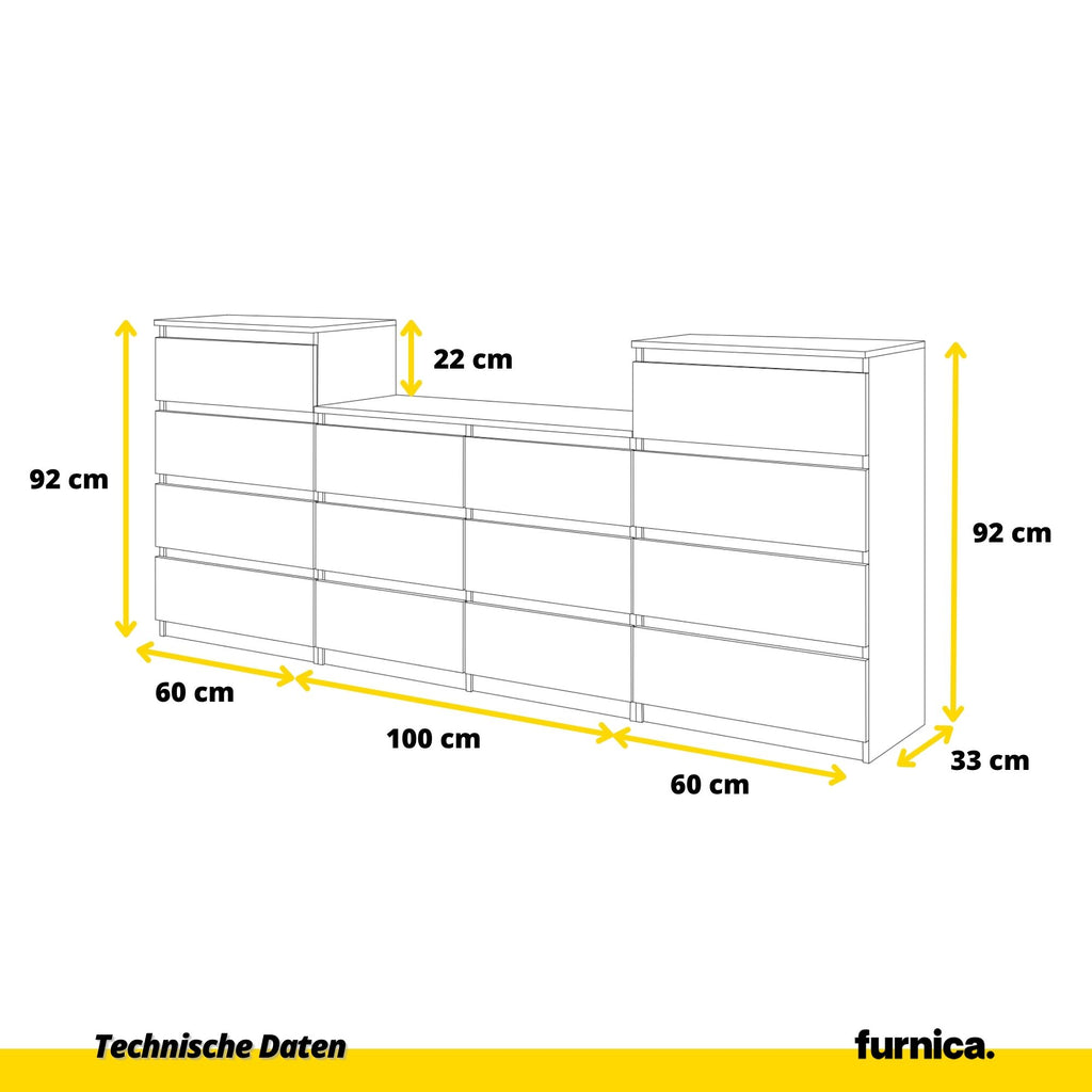 GABRIEL - Kommode / Sideboard mit 14 Schubladen (4+6+4) -  Anthrazit Grau / Wotan Eiche H92/70cm B220cm T33cm