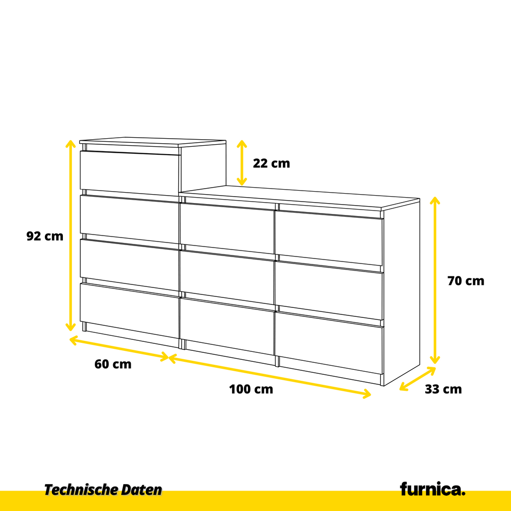 GABRIEL - Kommode / Sideboard mit 10 Schubladen (6+4) - Anthrazit Grau / Wotan Eiche H92/70cm B160cm T33cm