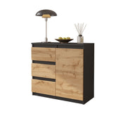 MIKEL - Kommode / Sideboard mit 3 Schubladen und 1 Tür - Anthrazit Grau / Wotan Eiche H75cm B80cm T35cm