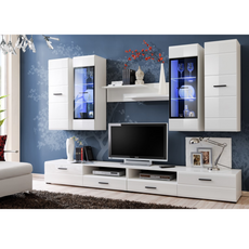 Wohnwand LAUREN - Wohnzimmer-Möbel-Set - Weiß matt / Weiß Glänzend