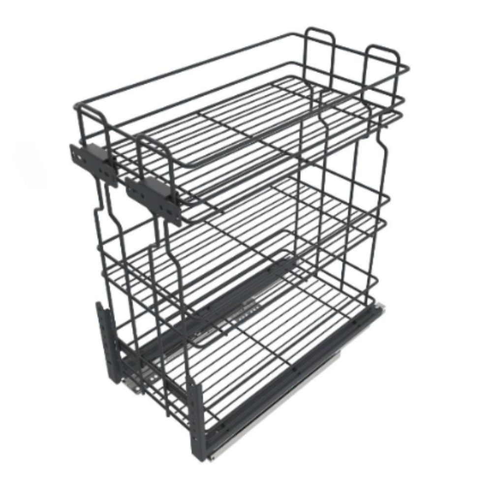 20er Soft-Close Drahtkorb für Küchenschränke - 3 Einlegeböden - Anthrazit