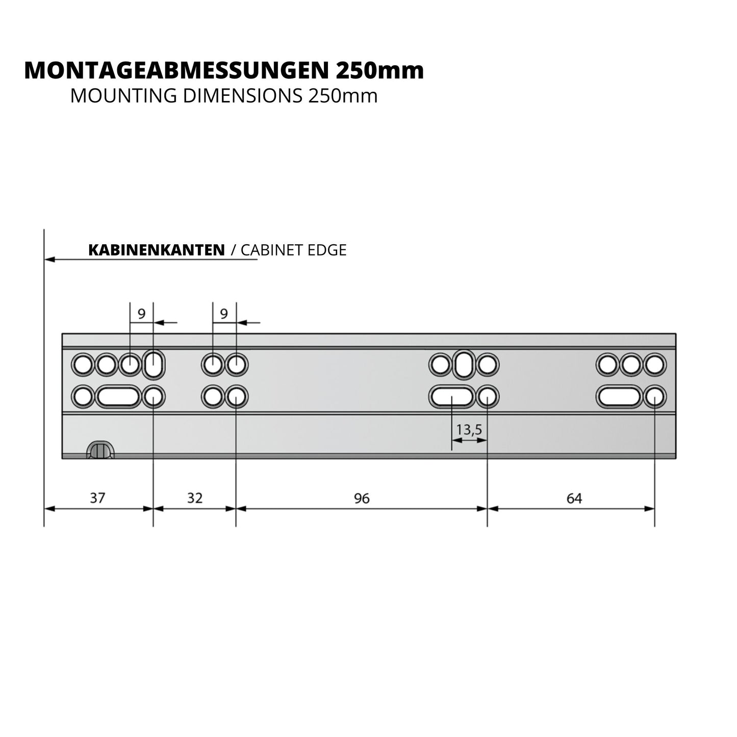 Soft-Close Unterflurführungen Schubladenschienen, Vollauszug 250mm - 600mm