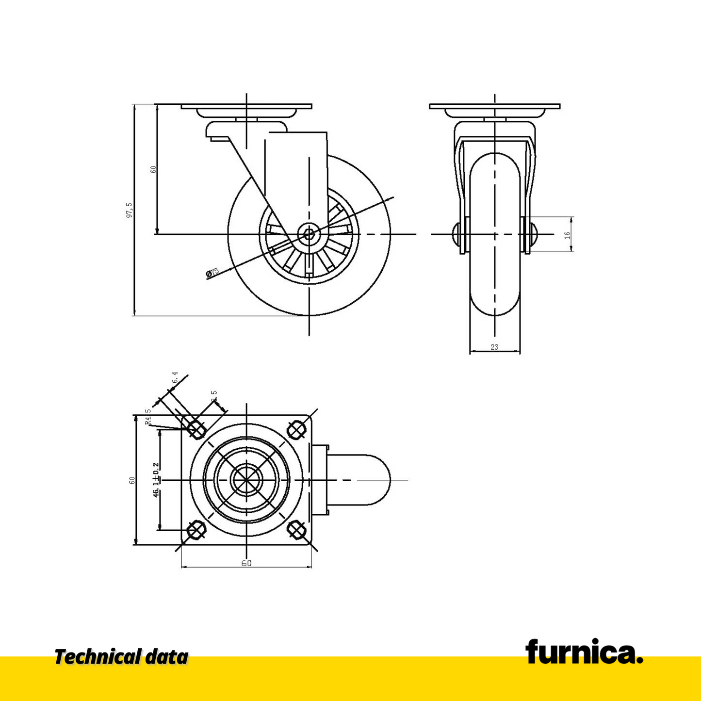 Möbelrad mit Platte - transparent - Chrom - Ø7,5cm