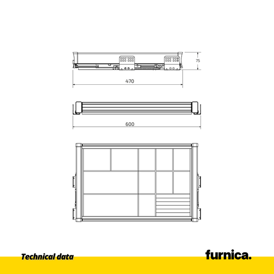 Ausziehbares Multifunktionsregal für 60cm Schrank Soft-Close - Aluminium/Holz - Grau