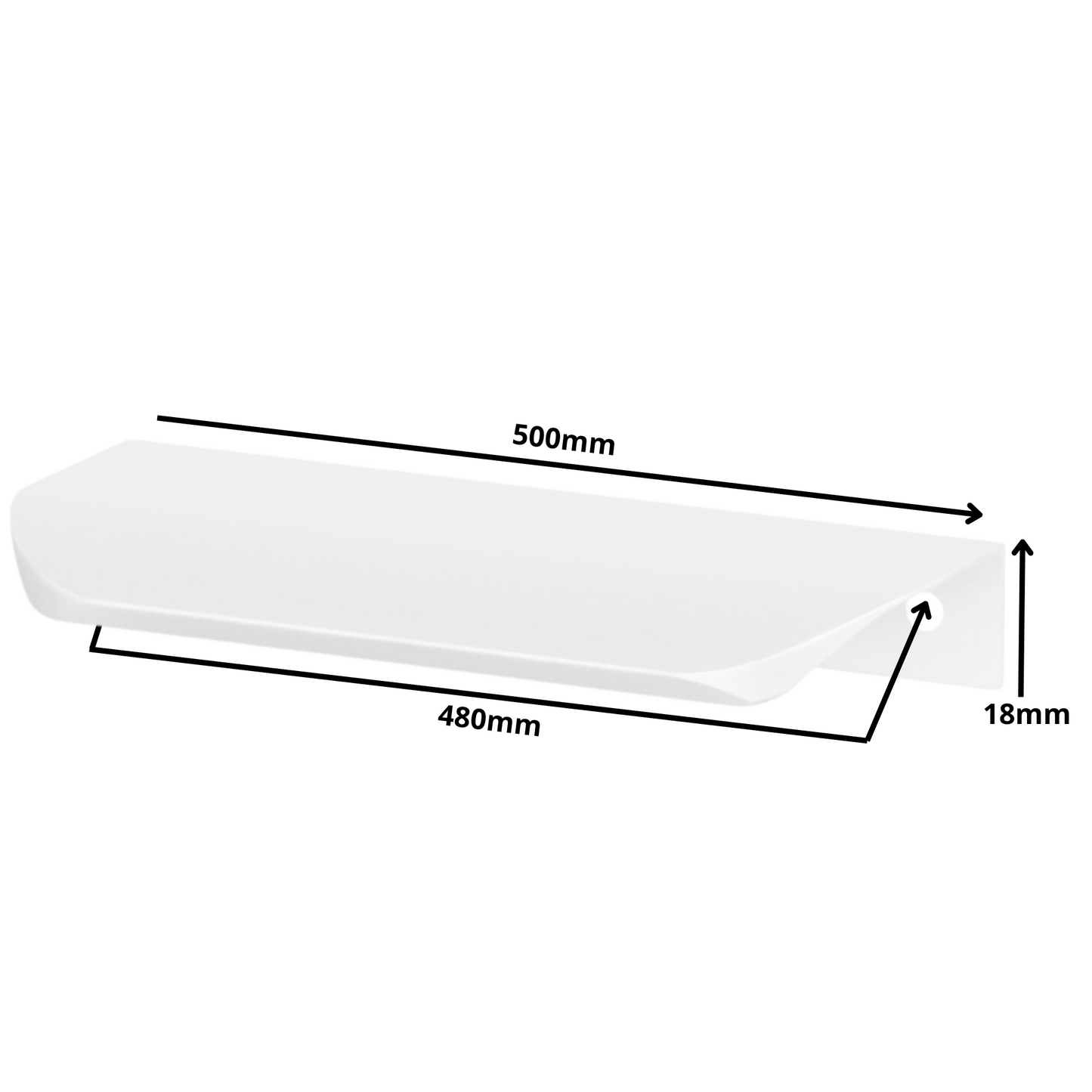 Griffleiste Kantengriff Rund 480mm (500mm Gesamtlänge) - Weiß