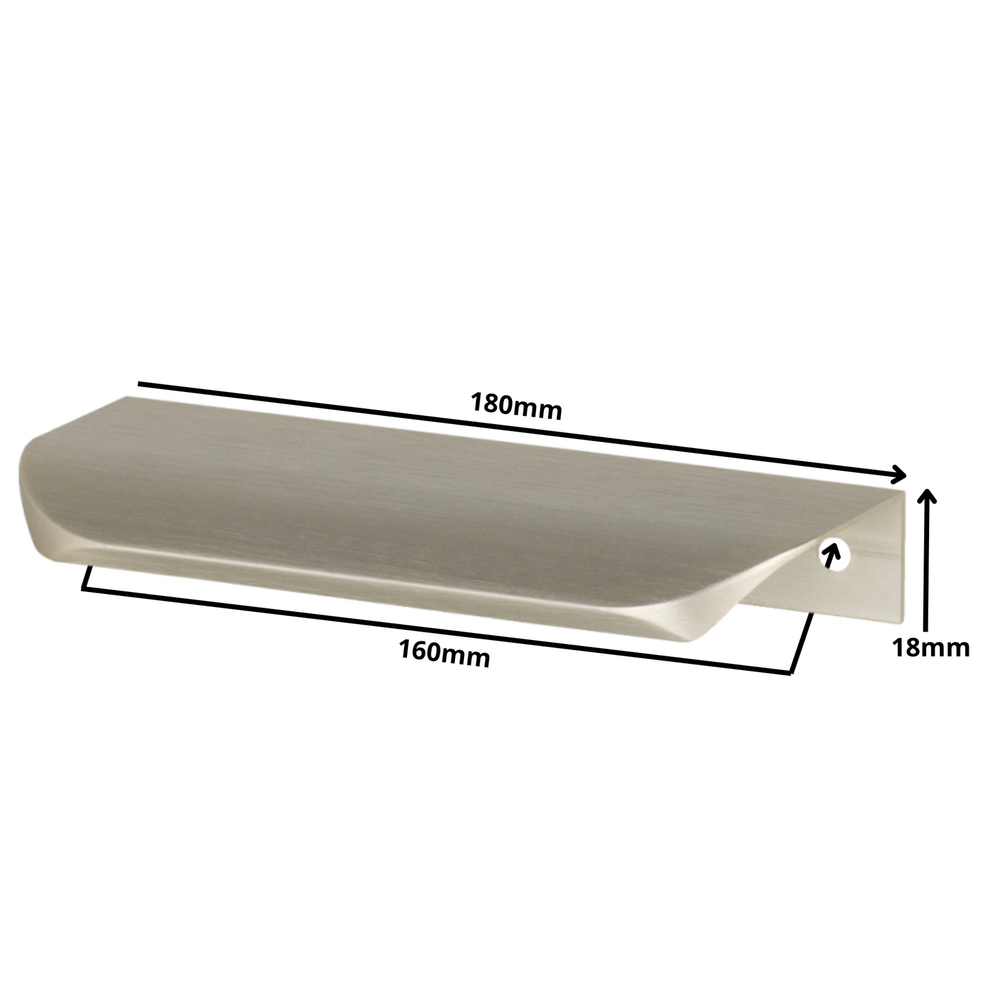 Griffleiste Kantengriff Rund 160mm (180mm Gesamtlänge) - Gebürsteter Edelstahl