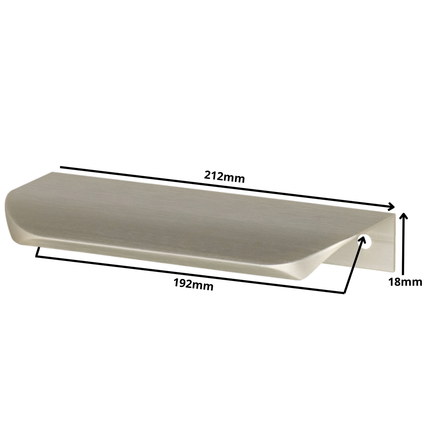 Griffleiste Kantengriff Rund 192mm (212mm Gesamtlänge) - Gebürsteter Edelstahl