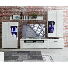 Wohnwand FUNNY PLUS - Wohnzimmer-Möbel-Set - Weiß Matt / Weiß Gloss