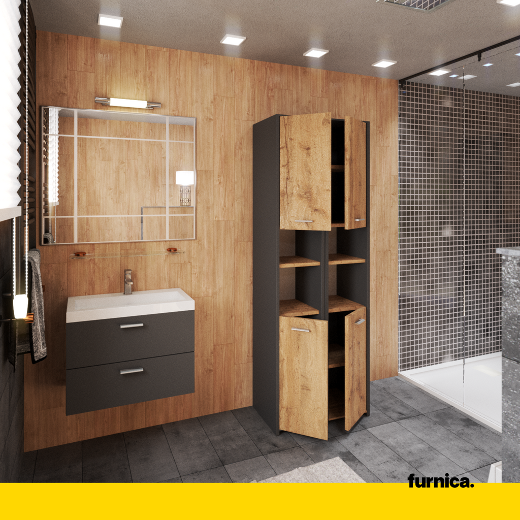 EMMA - Badezimmerschrank Doppelschrank mit Türen und Einlegeböden - Anthrazit / Eiche Wotan H165cm B60cm T30cm