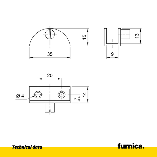 Glasregalhalter halbrund - Chrom