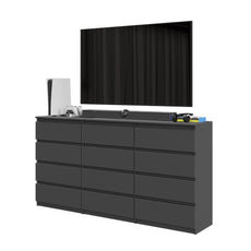 GABRIEL - Kommode / Sideboard mit 12 Schubladen (8+4) - Anthrazit H92cm W180cm D33cm