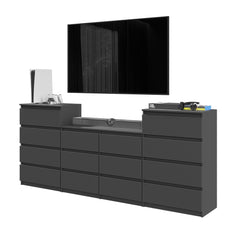 GABRIEL - Kommode / Sideboard mit 14 Schubladen (4+6+4) -  Anthrazit Grau H92/70cm B220cm T33cm