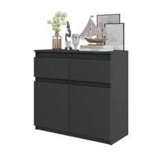 NOAH - Kommode / Sideboard mit 2 Schubladen und 2 Türen - Anthrazit Grau H75cm B80cm T35cm
