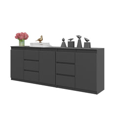 MIKEL - Kommode mit 6 Schubladen und 3 Türen - Schlafzimmer Kommode Aufbewahrungsschrank Sideboard - Anthrazit H75cm B200cm T35cm