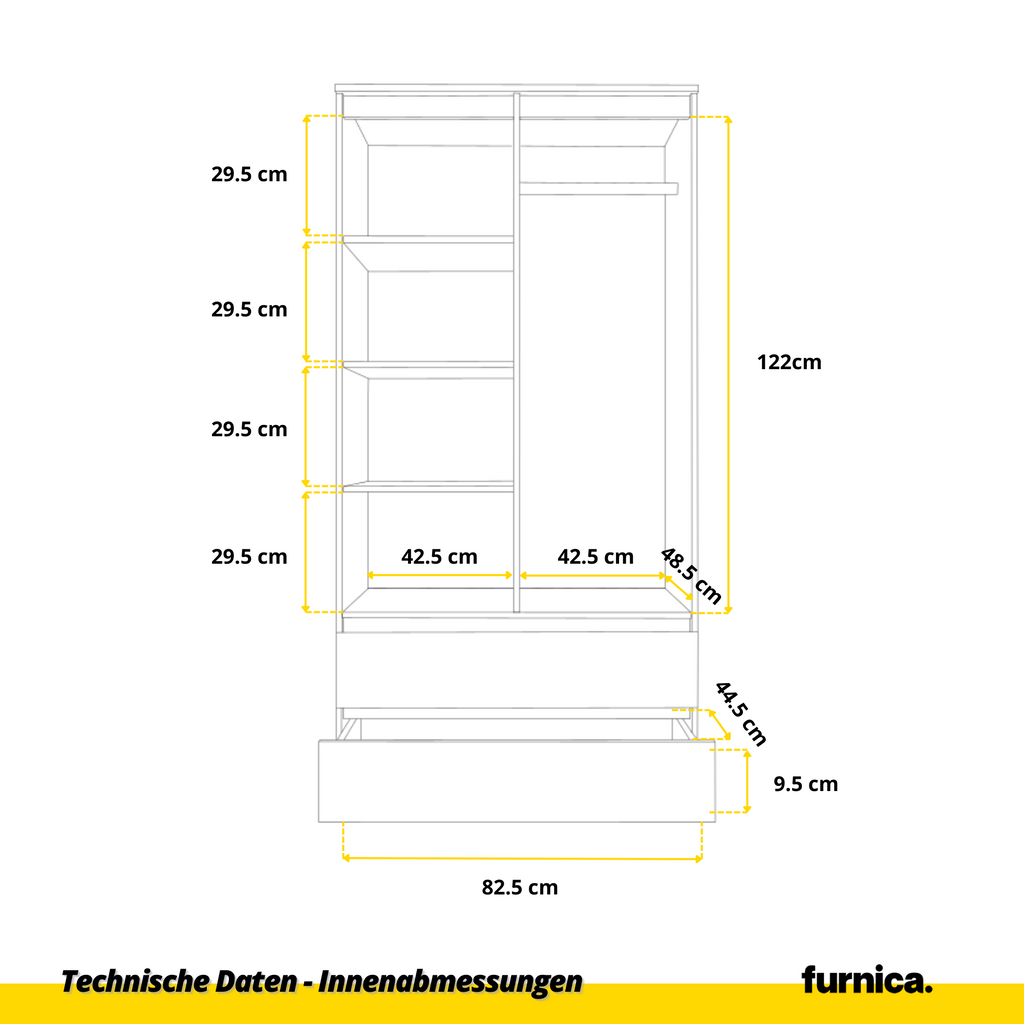 JOELLE - Kleiderschrank mit 2 Türen und 2 Schubladen -  Anthrazit / Schwarz Gloss H180cm B90cm T50cm