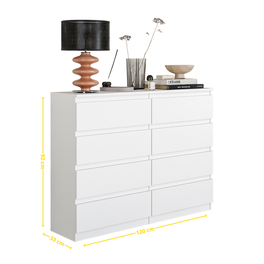 GABRIEL - Kommode / Sideboard mit 8 Schubladen - Weiß Matt H92cm B120cm T33cm