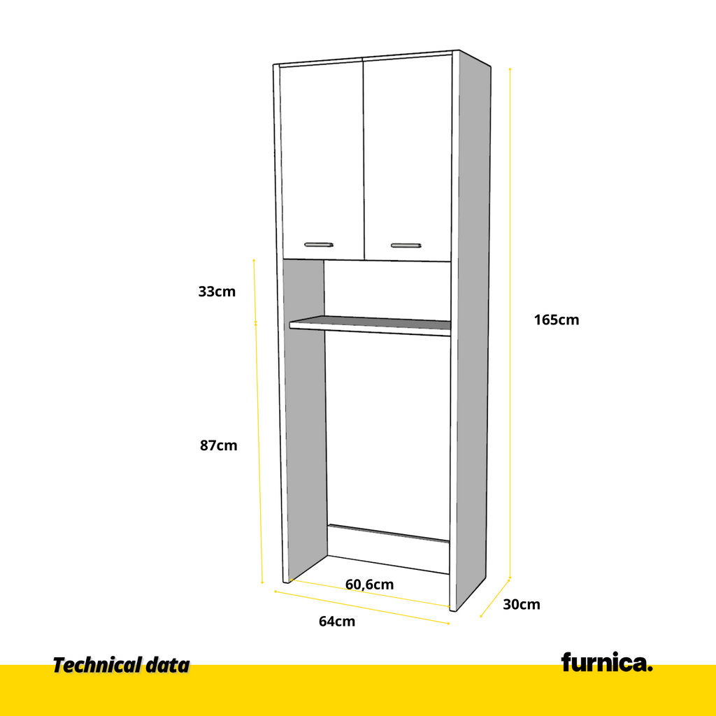 EMMA - Badezimmerschrank mit Türen und Einlegeböden - Schwarz Matt H165cm B64cm T30cm