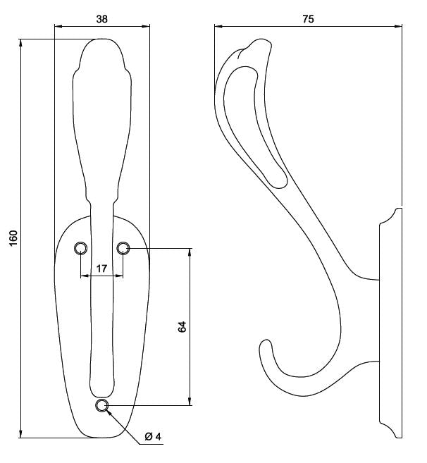 Doppelter Hut- und Mantelhaken - 160 mm - Chrom
