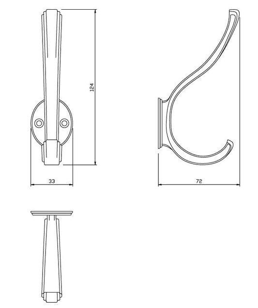 Doppelter Hut- und Mantelhaken - 124 mm - Schwarz