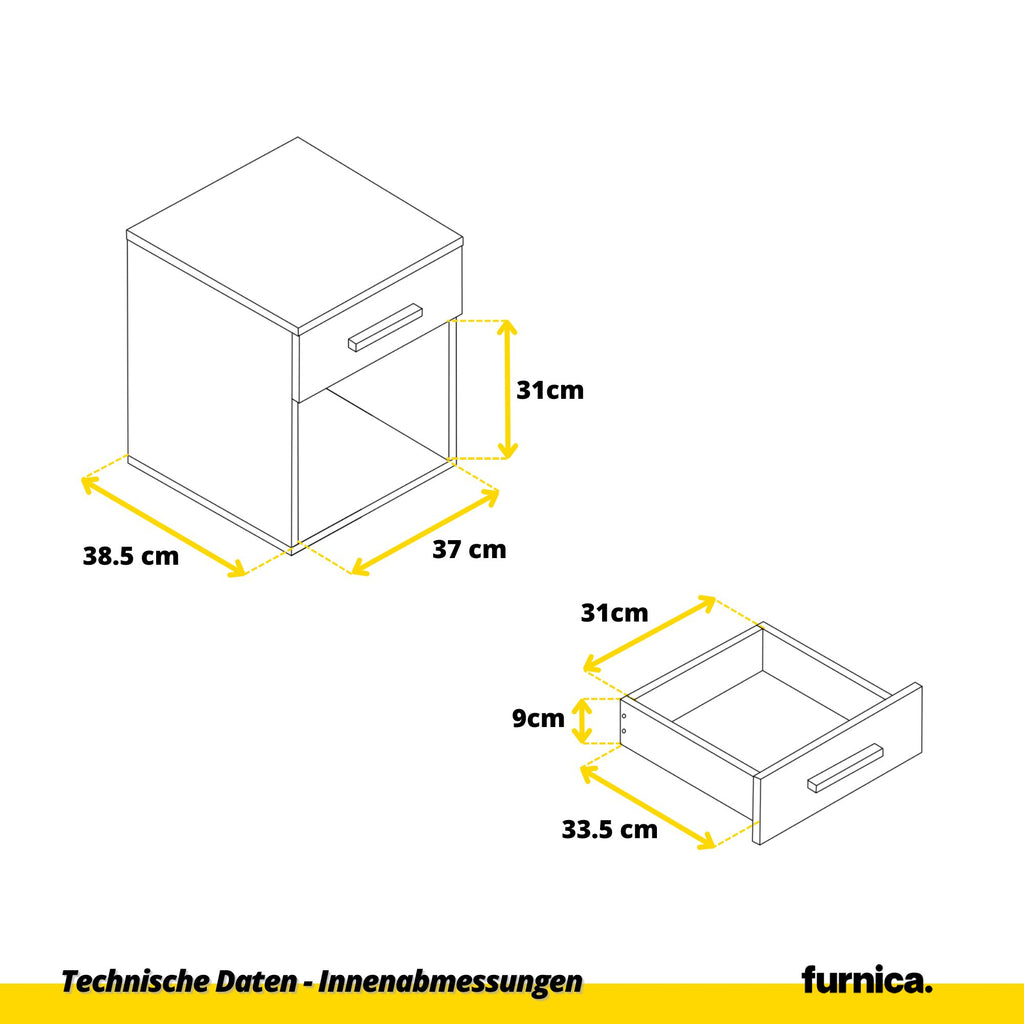 CHRIS - Nachttisch - Nachtschrank mit 1 Schublade und Tür - Sonoma Eiche / Weiß Gloss H52cm B40cm T40cm