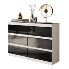 GABRIEL - Kommode / Sideboard mit 6 Schubladen - Weiß Matt / Schwarz Gloss H71cm B100cm T33cm