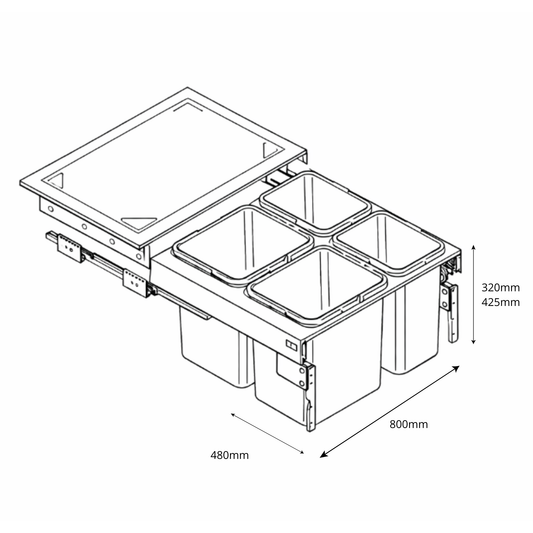 Mülleimer Mülltrennung Soft-Close 4x15L oder 4x20L - 80cm Küchenschrank