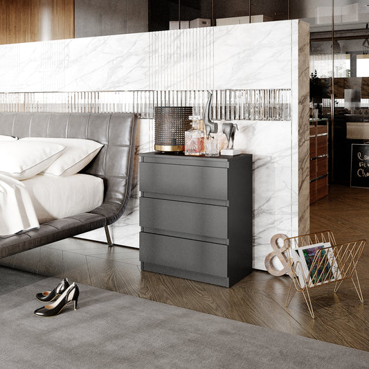 GABRIEL - Nachttisch / Nachtschrank mit 3 Schubladen - Anthrazit Grau - H72cm B60cm T33cm