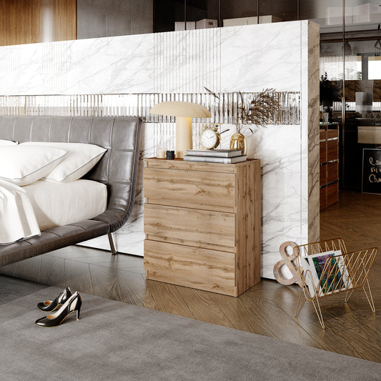 GABRIEL - Nachttisch / Nachtschrank mit 3 Schubladen - Wotan Eiche - H72cm B60cm T33cm
