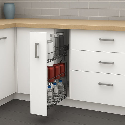 30er Soft-Close Seitenauszug, Drahtkorb für Küchenschränke - 3 Einlegeböden - Chrom