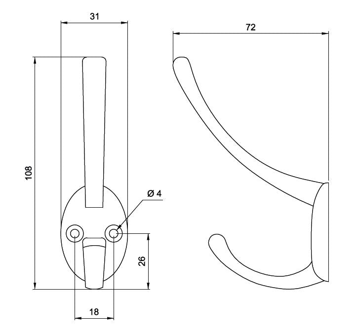 Doppelter Hut- und Mantelhaken -108mm - Satin