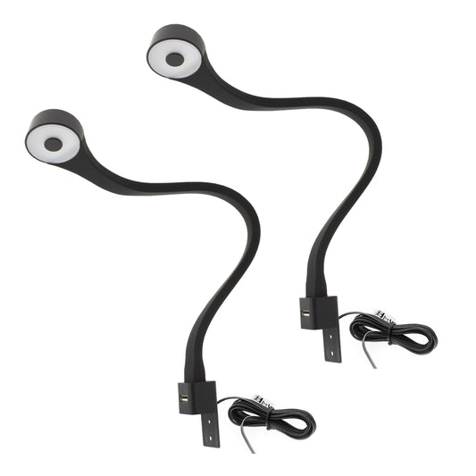 2 Schlafzimmer LED Lampen mit USB + Netzteil (F02) Furnica Schwarz Kaltweiß