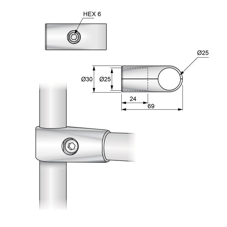 25mm Rohrverbinder Trennwandhalter, Chrom
