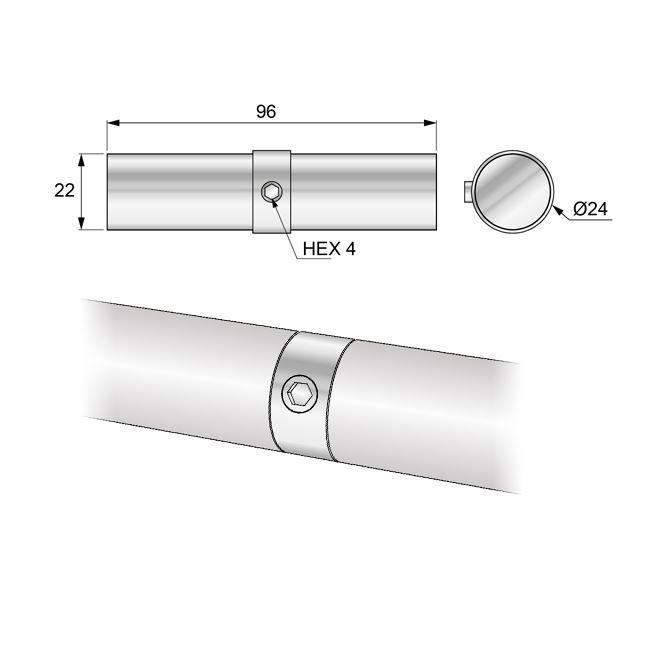 25mm Rohrverbinder, Chrom