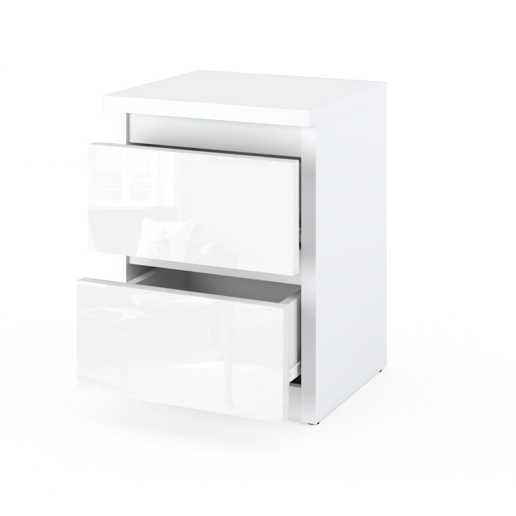 GABRIEL - Nachttisch - Nachtschrank mit 2 Schubladen - Weiß Matt / Weiß Gloss H40cm B30cm T30cm
