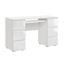 CUBA - Schreibtisch mit 6 Push to Open Schubladen und Tastaturablage H78cm B130cm T50cm - Weiß Gloss