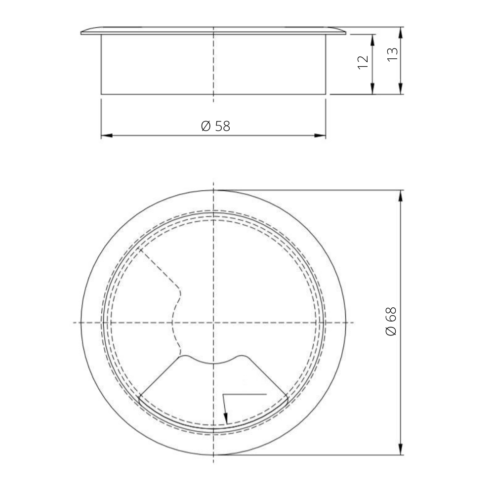 Metall-Kabeldurchführung mit Gummiloch - Satin Ø60mm