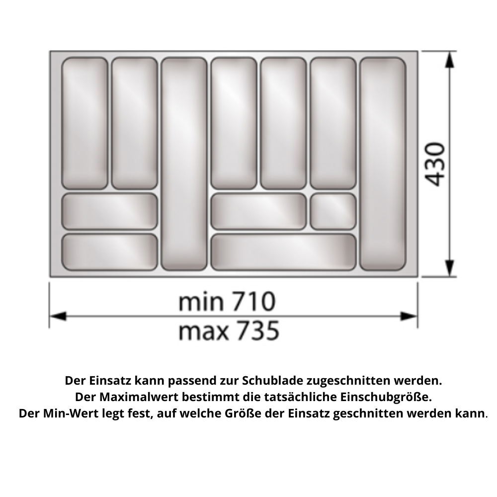 Besteckeinsatz für Schublade, Korpusbreite: 800mm, Tiefe: 430mm - Weiß