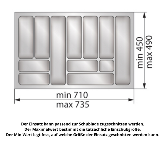 Besteckeinsatz für Schublade, Korpusbreite: 800mm, Tiefe: 490mm - Weiß