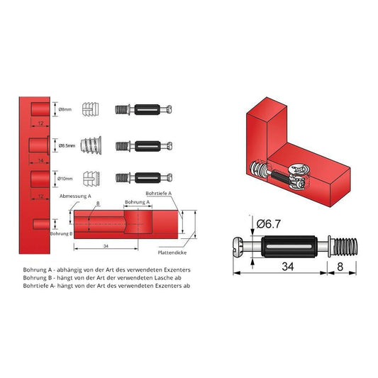 Einschraubdübel mit M6 Schraubengewinde L34mm (1 Stk.)