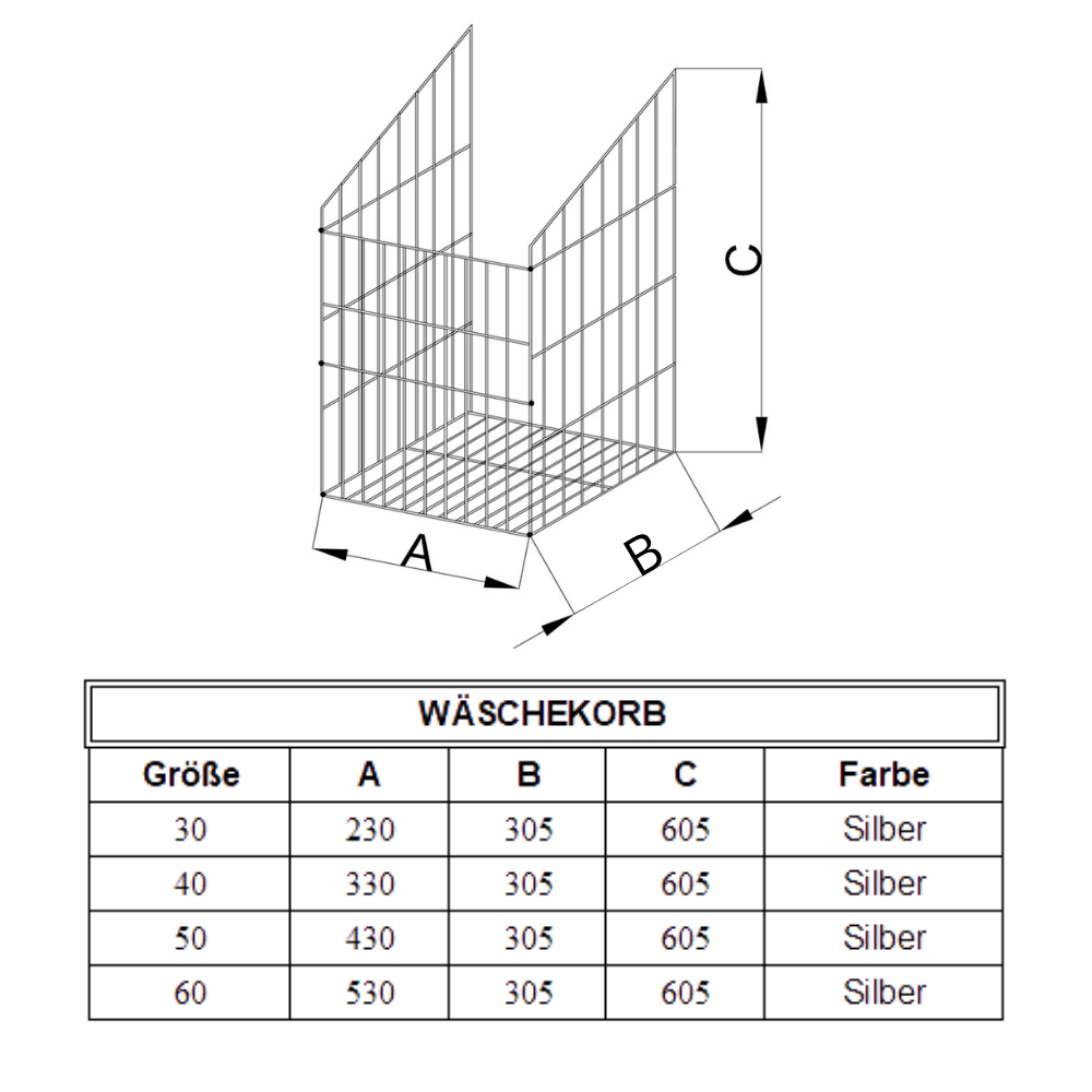 Faltbarer Wäschekorb 30cm - Chrom