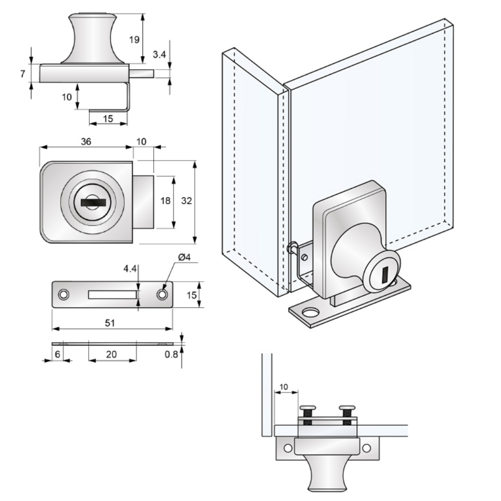 Schloss für Glastüren