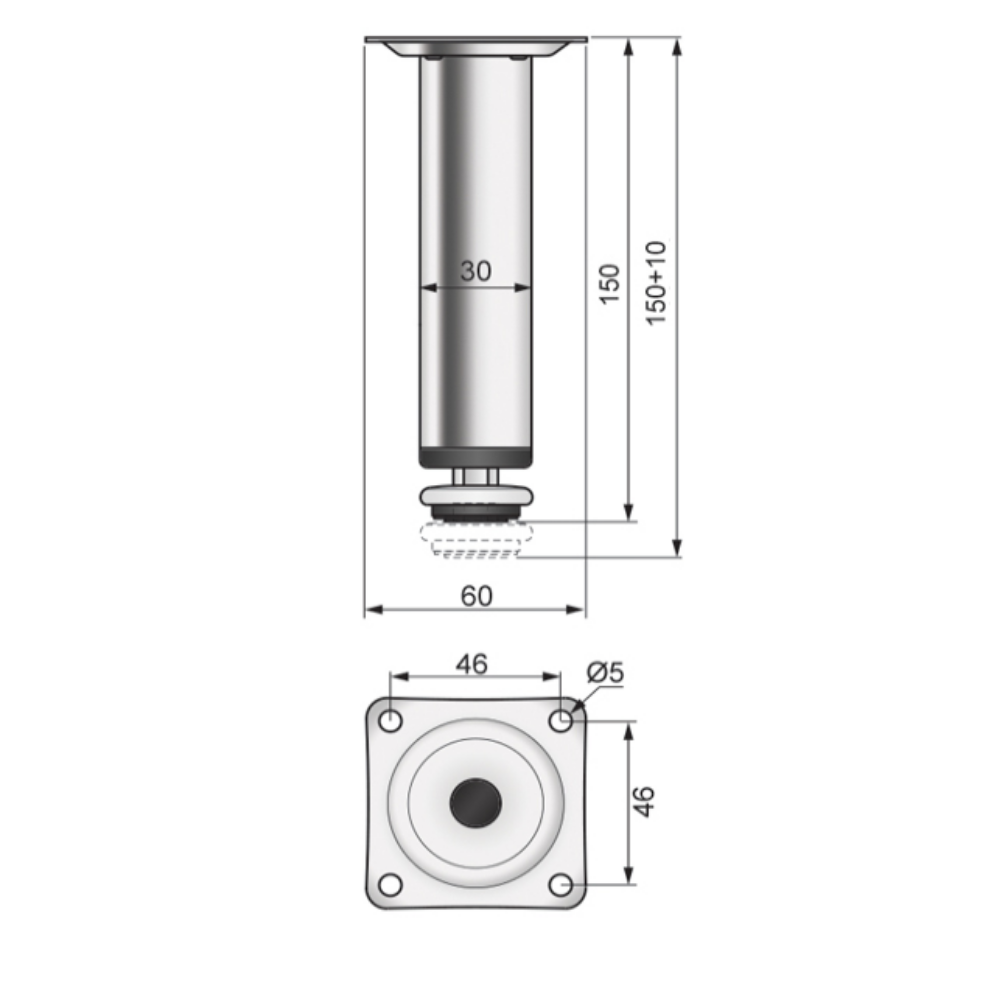 Möbelfüße Verstellbar 150mm - Chrom