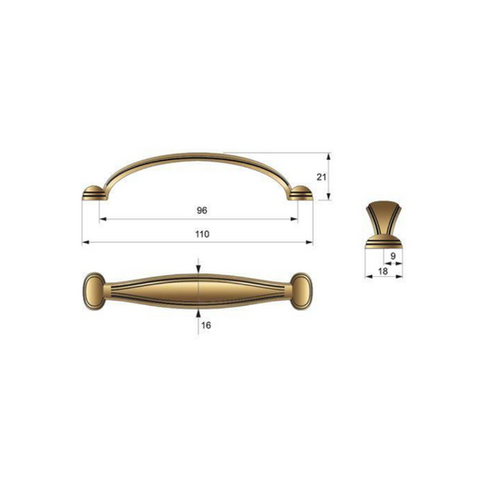 Möbelgriff 96mm UZ03 - Antikes Messing