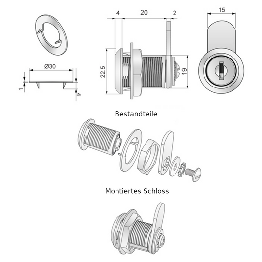 Möbelschloss mit Schlüssel 19x20mm, Chrom