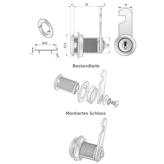 Möbelschloss mit Schlüssel 19x25mm, Chrom