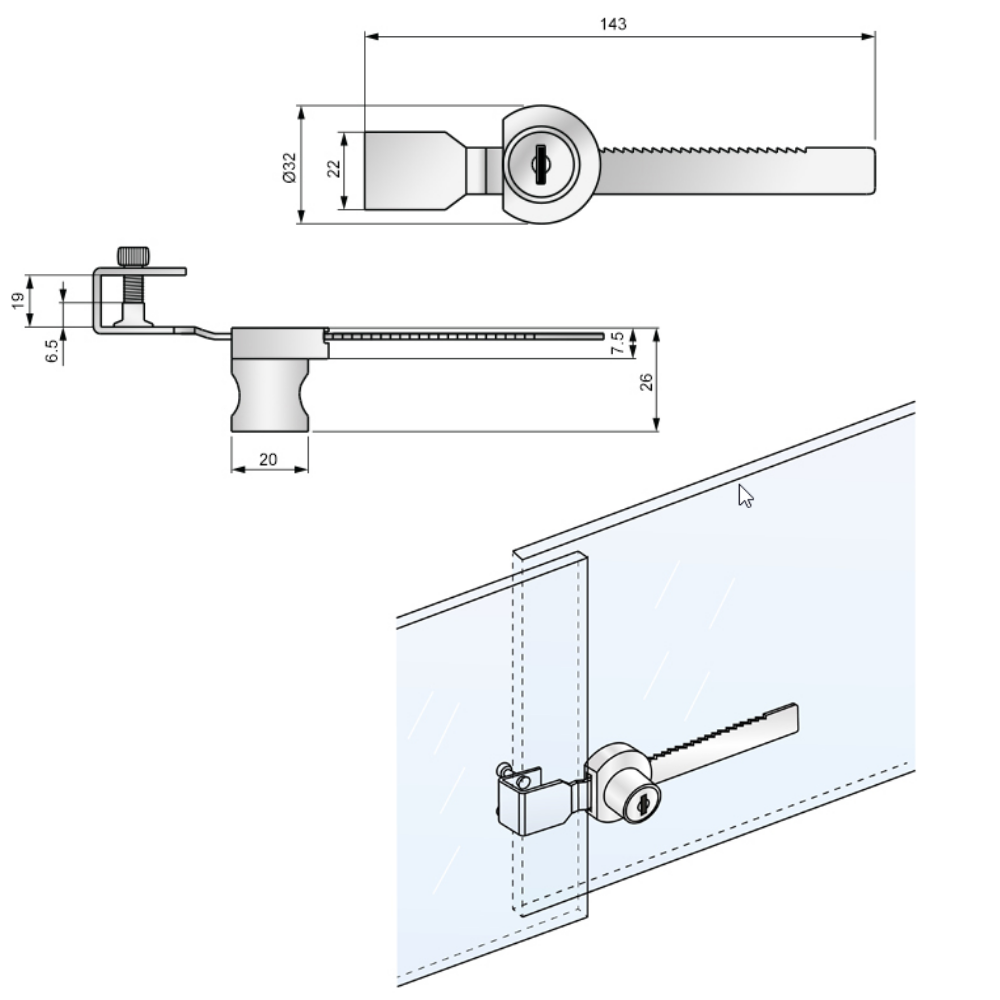 Schloss für Glastüren
