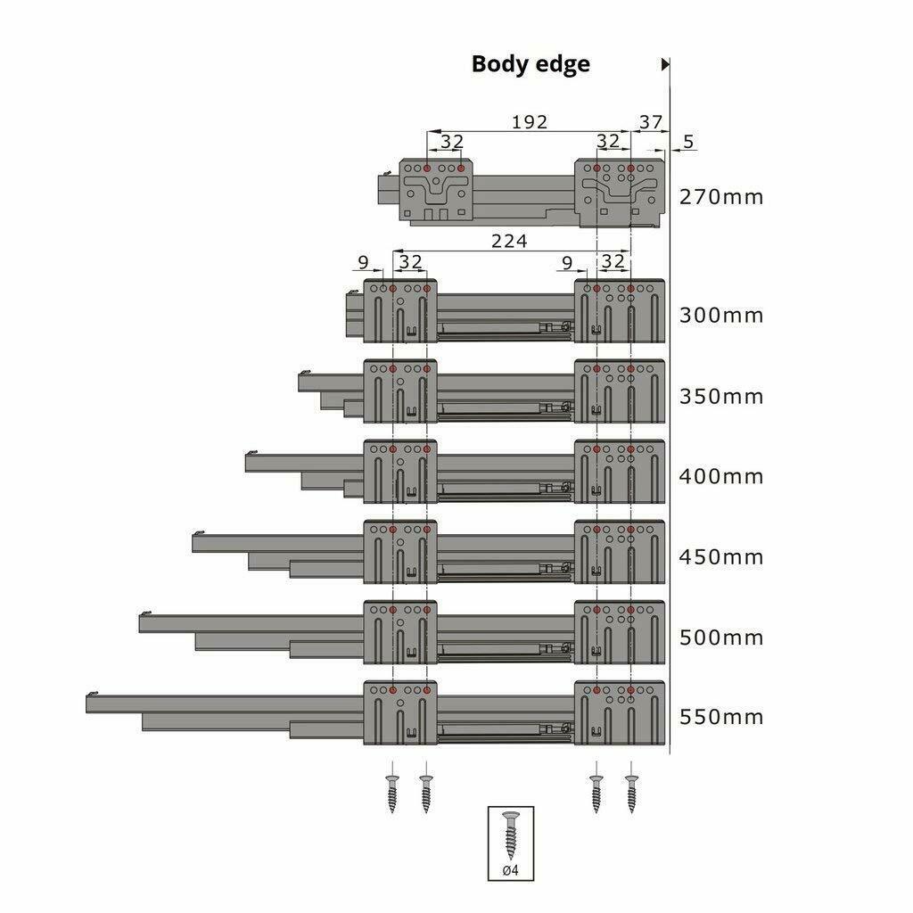 Soft-Close Schubladensystem, NIEDRIG, H: 68mm, Weiß 450mm