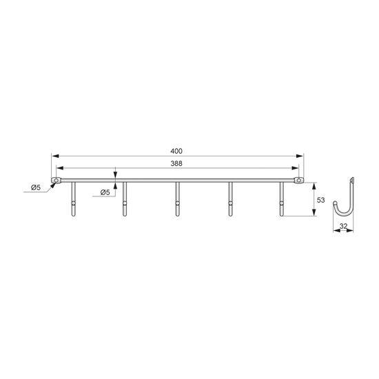 Wandkleiderstange L=400mm, 5 Haken