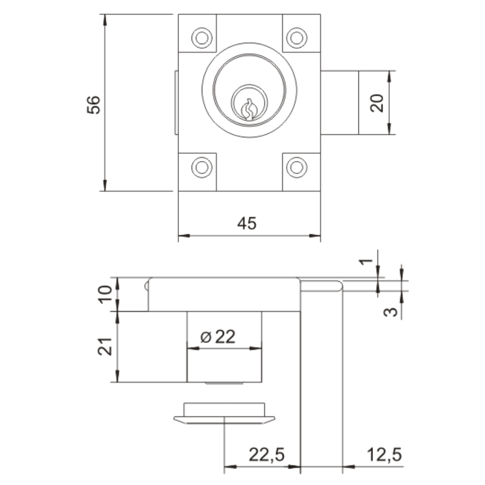 Möbelschloss 22x21mm